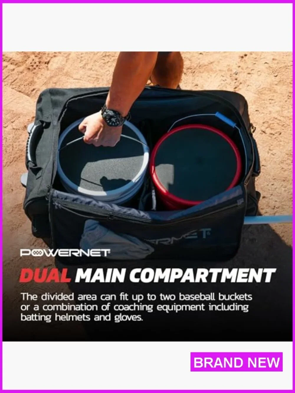Rolling Bucket Bag for Baseball Softball Gear Holds 2 Buckets Wheels